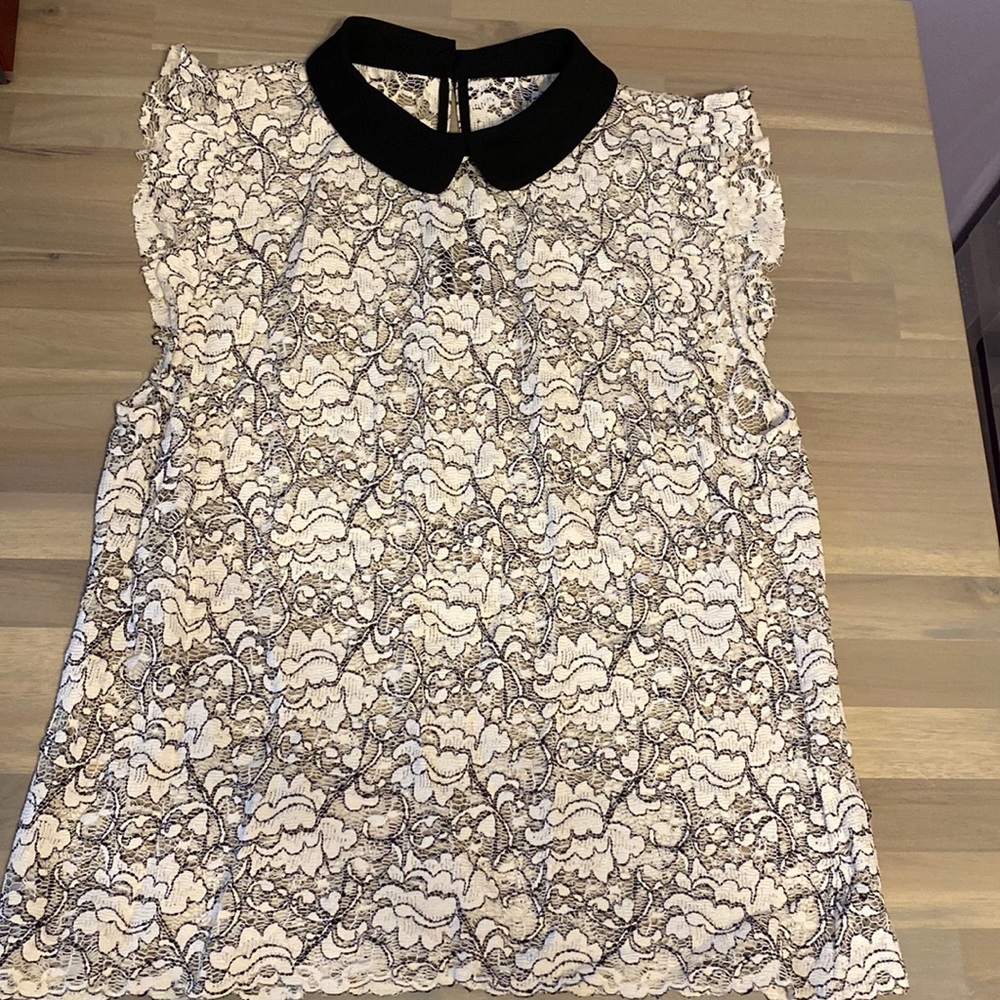 Lace collar top -  zara